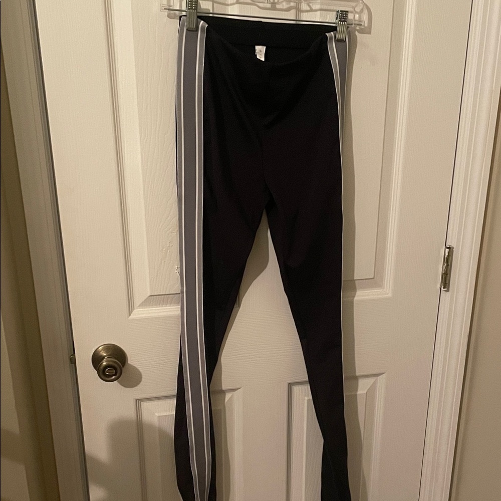 Fabletics Black Track Pants with Gray Stripes